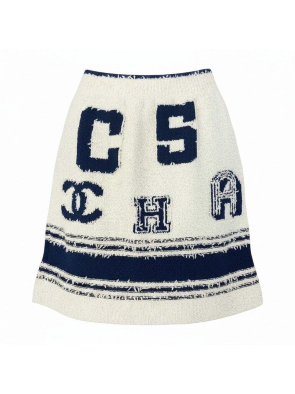 Chanel E8 Cruise Line Mini Skirt CC Logo White Blue 36